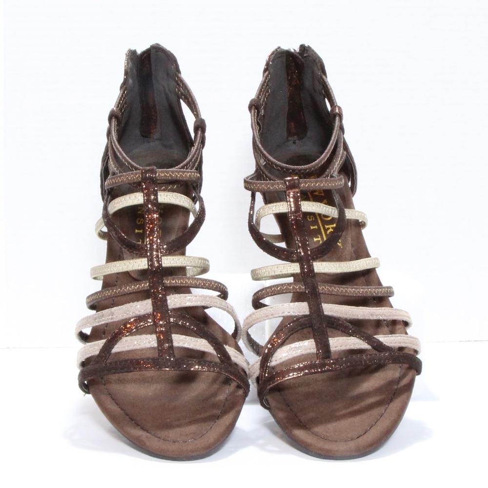 New York Transit Women's Brown Bronze Impressed Again Wedge Sandals Size 10 NWOT